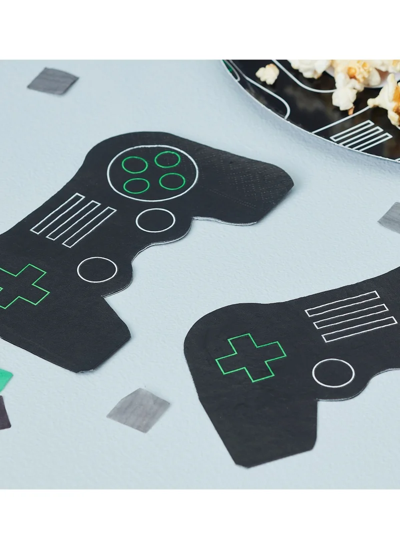 Ginger Ray Ginger Ray Gaming Eco Paper Napkins Black - Video Game Themed Napkins for Birthday Parties Fully Eco-Friendly Disposable Napkins