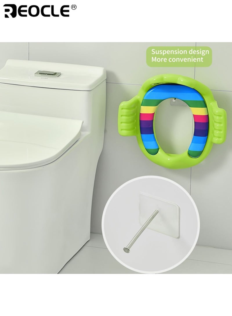 REOCLE Kid’s Cartoon Frog Toilet Seat Cover Non-slip Training Seat Large and Soft Cushion Portable Potty Household Toilet Accessory Durable and Safe PVC Material - Image 5