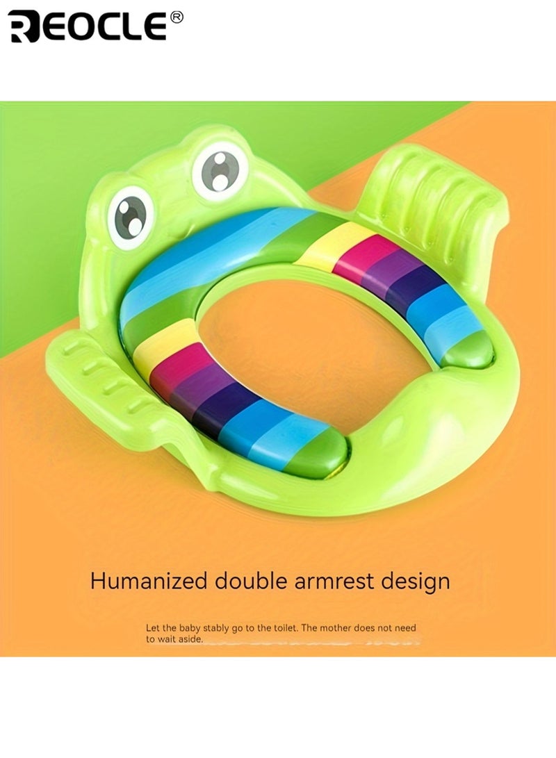 REOCLE Kid’s Cartoon Frog Toilet Seat Cover Non-slip Training Seat Large and Soft Cushion Portable Potty Household Toilet Accessory Durable and Safe PVC Material - Image 3