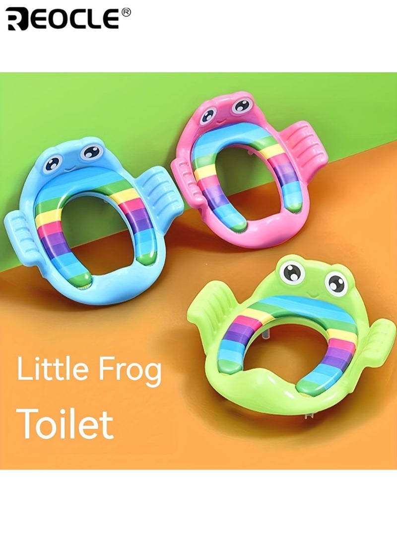 REOCLE Kid’s Cartoon Frog Toilet Seat Cover Non-slip Training Seat Large and Soft Cushion Portable Potty Household Toilet Accessory Durable and Safe PVC Material - Image 2