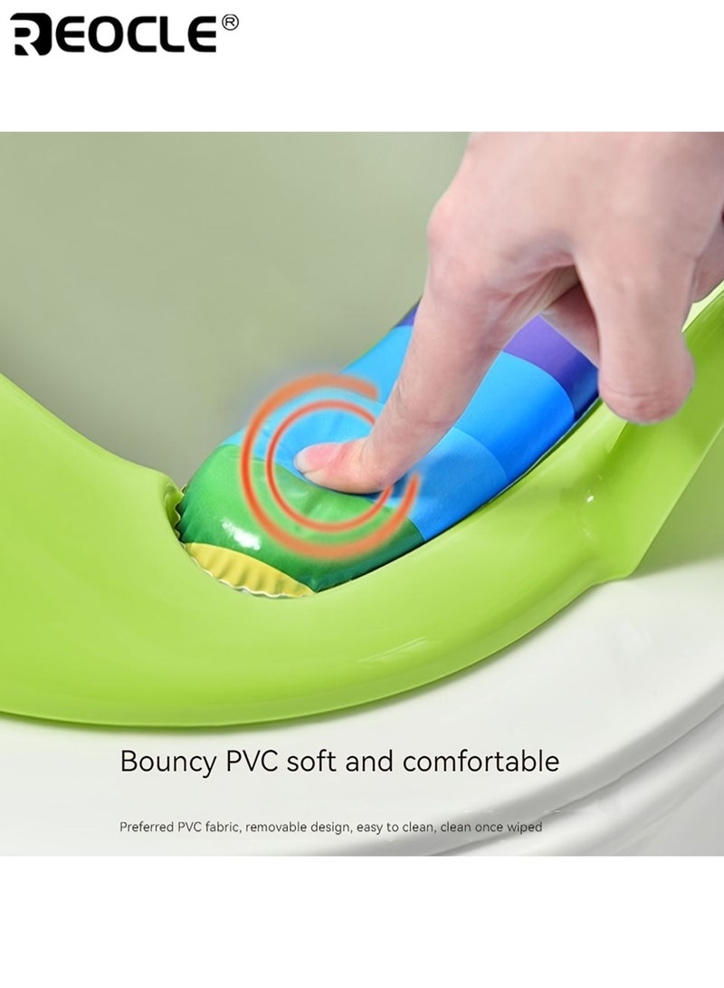 REOCLE Kid’s Cartoon Frog Toilet Seat Cover Non-slip Training Seat Large and Soft Cushion Portable Potty Household Toilet Accessory Durable and Safe PVC Material - Image 4