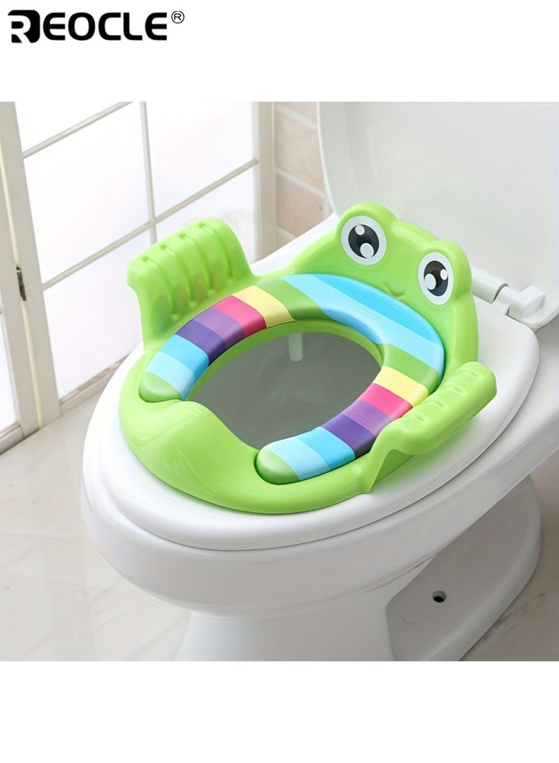REOCLE Kid’s Cartoon Frog Toilet Seat Cover Non-slip Training Seat Large and Soft Cushion Portable Potty Household Toilet Accessory Durable and Safe PVC Material - Image 1