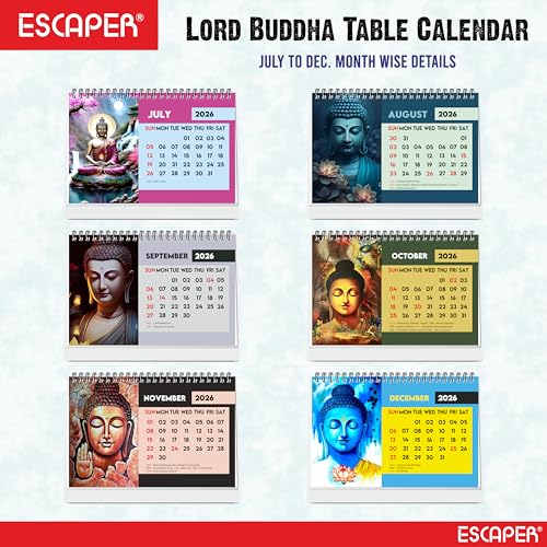ESCAPER Lord Buddha 2026 Desk Calendar – A5 Buddha Table Calendar with Photos & Paintings, Mindfulness & Spiritual Gift, New Year Desk Calendar - Image 3