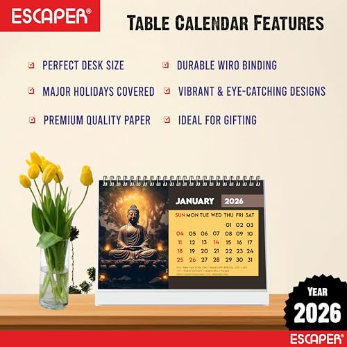 ESCAPER Lord Buddha 2026 Desk Calendar – A5 Buddha Table Calendar with Photos & Paintings, Mindfulness & Spiritual Gift, New Year Desk Calendar - Image 4