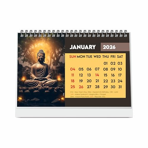 ESCAPER Lord Buddha 2026 Desk Calendar – A5 Buddha Table Calendar with Photos & Paintings, Mindfulness & Spiritual Gift, New Year Desk Calendar - Image 1