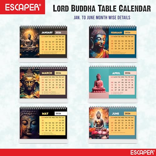 ESCAPER Lord Buddha 2026 Desk Calendar – A5 Buddha Table Calendar with Photos & Paintings, Mindfulness & Spiritual Gift, New Year Desk Calendar - Image 2