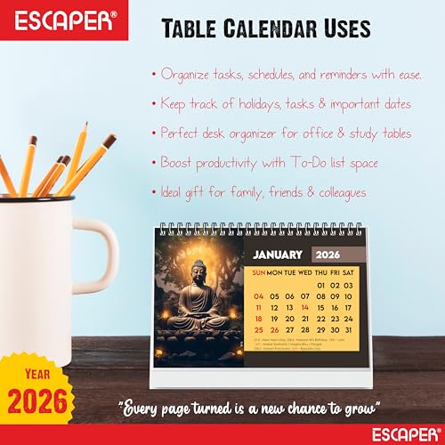ESCAPER Lord Buddha 2026 Desk Calendar – A5 Buddha Table Calendar with Photos & Paintings, Mindfulness & Spiritual Gift, New Year Desk Calendar - Image 5