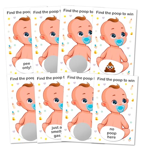 RokAPary Baby Shower Boy Scratch Off Poop Game Easy to Play Silly Games Funny Idea Ice Breaker Activity Raffle Cards Blue Pacifier Set of 40 Cards Made in USA - Image 1