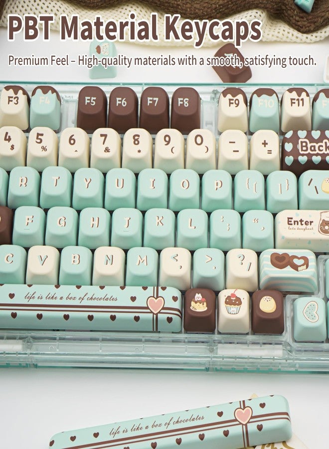أغطية مفاتيح COOMICKEY PBT، أغطية مفاتيح FOA Profile Cute Mint Chocolate، 145 مفتاحًا، مجموعة أغطية مفاتيح مخصصة بتقنية التسامي الحراري مع أداة سحب أغطية المفاتيح للوحات المفاتيح الميكانيكية بمفاتيح Cherry Gateron MX - Image 3