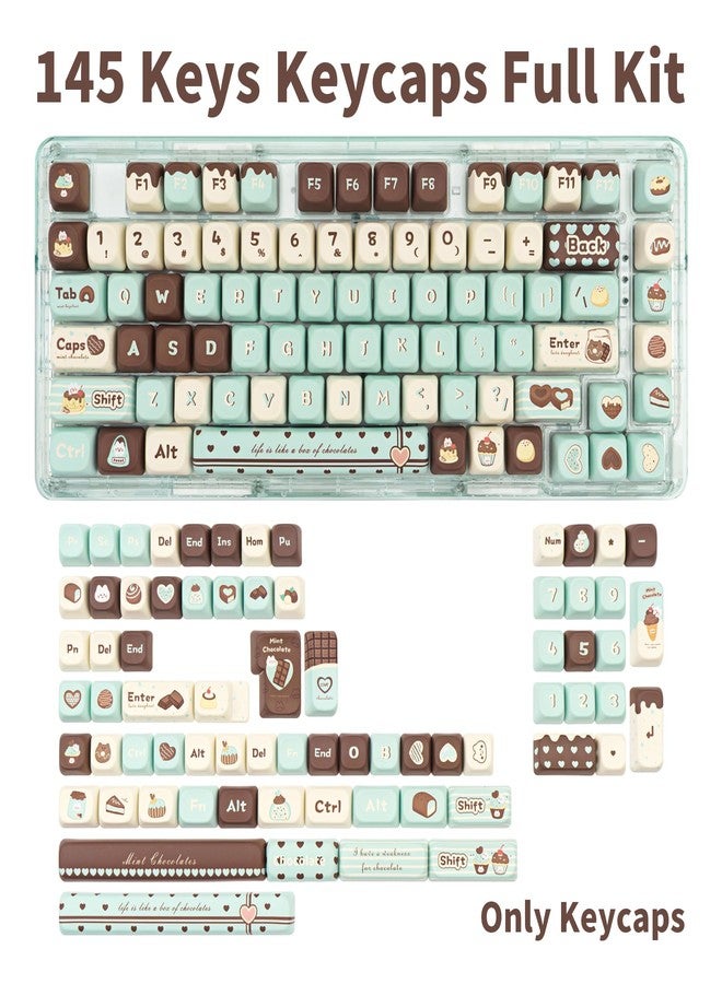 أغطية مفاتيح COOMICKEY PBT، أغطية مفاتيح FOA Profile Cute Mint Chocolate، 145 مفتاحًا، مجموعة أغطية مفاتيح مخصصة بتقنية التسامي الحراري مع أداة سحب أغطية المفاتيح للوحات المفاتيح الميكانيكية بمفاتيح Cherry Gateron MX - Image 2