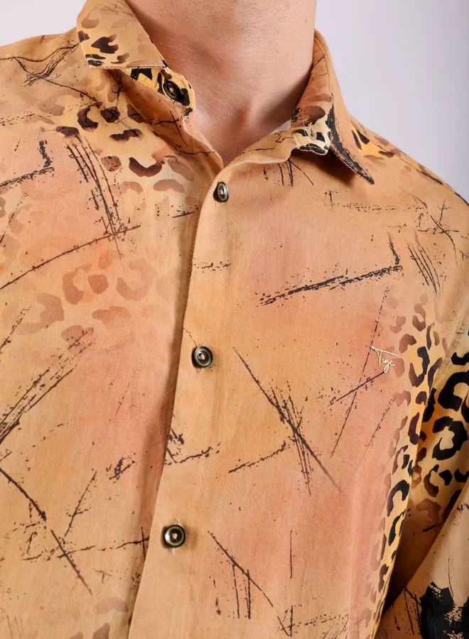 The Indian Garage Co Men Slim Fit Printed Full Sleeves Cutaway Collar Party Wear Shirt