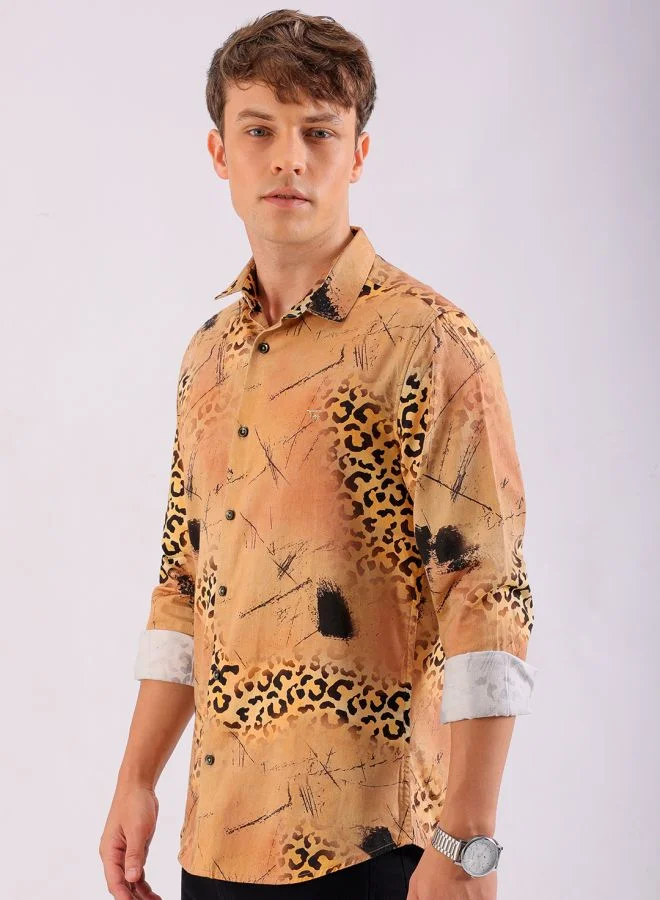 The Indian Garage Co Men Slim Fit Printed Full Sleeves Cutaway Collar Party Wear Shirt