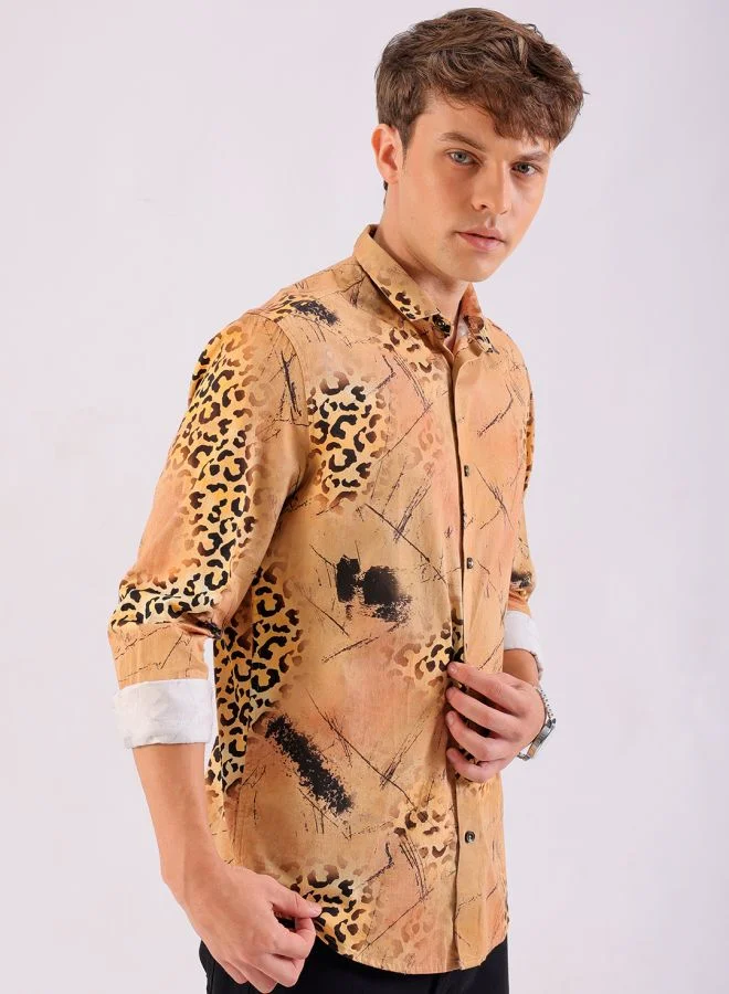 The Indian Garage Co Men Slim Fit Printed Full Sleeves Cutaway Collar Party Wear Shirt