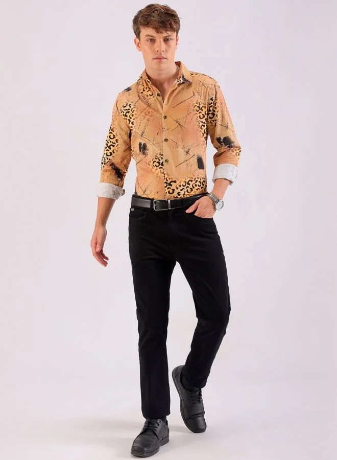 The Indian Garage Co Men Slim Fit Printed Full Sleeves Cutaway Collar Party Wear Shirt