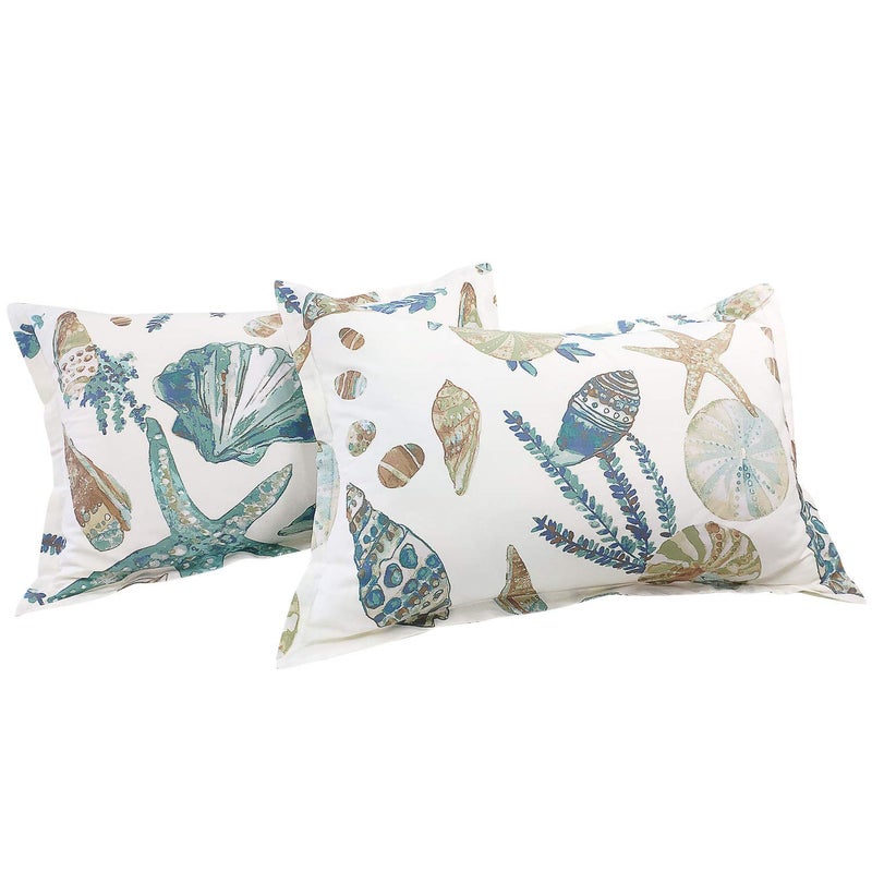 FADFAY 20X36 Pillowcase Beach Themed Seashells and Starfish Print Shams 100 Cotton Pillow Covers 2Pcs KingCal King Size