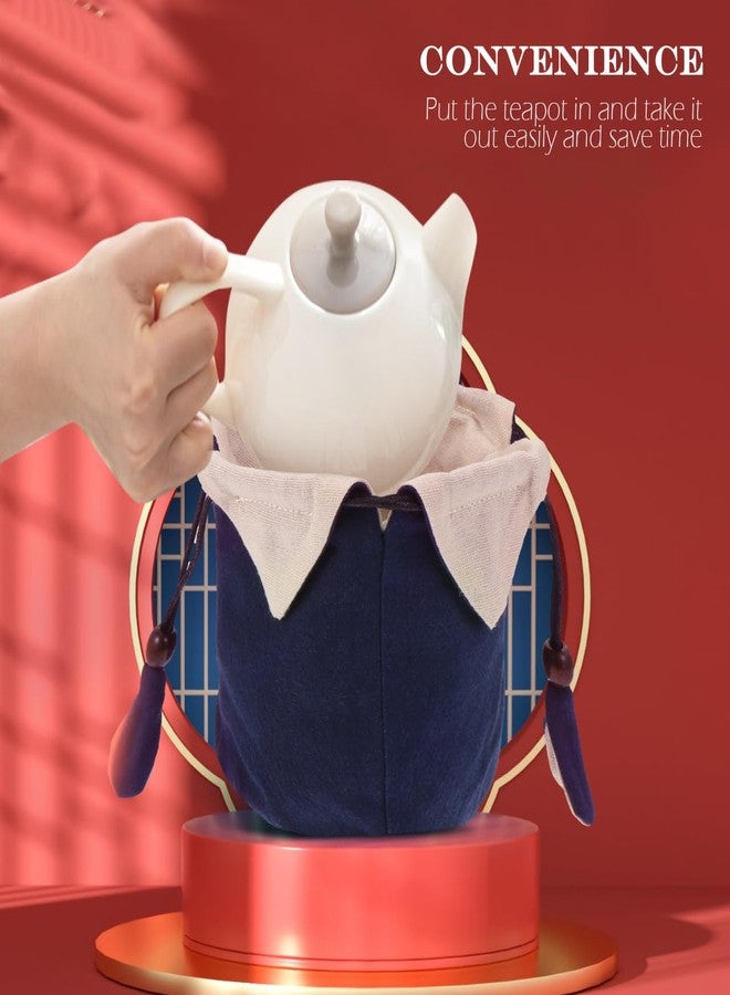 TENDYCOCO Tea Set Storage Bag Portable Cotton Linen Teapot Pouch Travel Small Storage Bag for Teacups and Tea Accessories 3.54X3.54X4.92In - Image 2