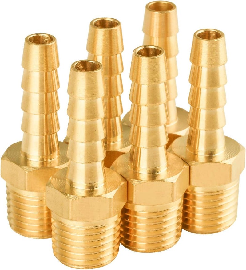 SUNGATOR 6-Pack 1/4 Inch Hose Barb Fittings, Brass Air Hose Fittings, 1/4'' Male NPT Pipe Thread × 1/4'' Barb End Adapter, Brass Air Line Repair Kit for Compressor - Image 1