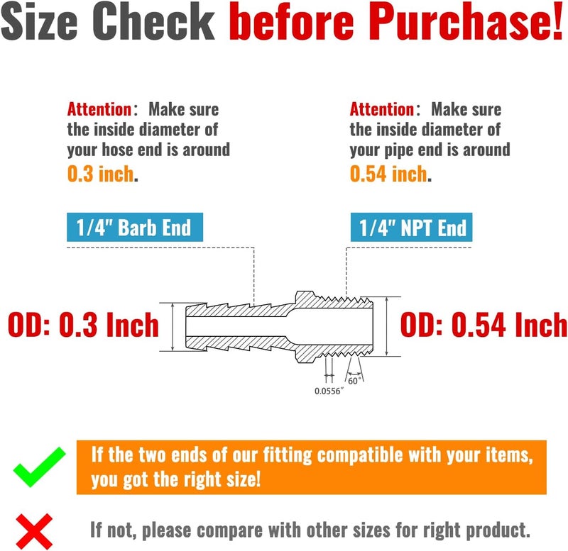 SUNGATOR 6-Pack 1/4 Inch Hose Barb Fittings, Brass Air Hose Fittings, 1/4'' Male NPT Pipe Thread × 1/4'' Barb End Adapter, Brass Air Line Repair Kit for Compressor - Image 2