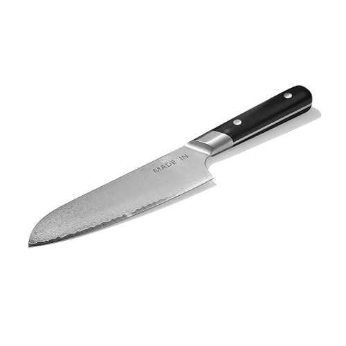 Madein Made In Cookware | 6" Japanese Damascus Steel Santoku Knife | 66 Layers of Damascus Steel with a VG-10 Core | Crafted in Japan | Full Tang With Black POM Handle - Image 1