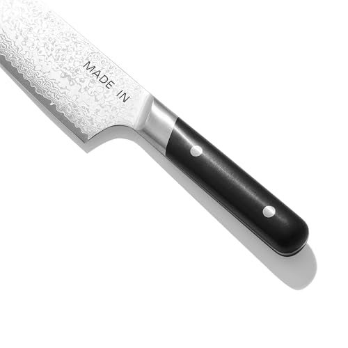 Madein Made In Cookware | 6" Japanese Damascus Steel Santoku Knife | 66 Layers of Damascus Steel with a VG-10 Core | Crafted in Japan | Full Tang With Black POM Handle - Image 2