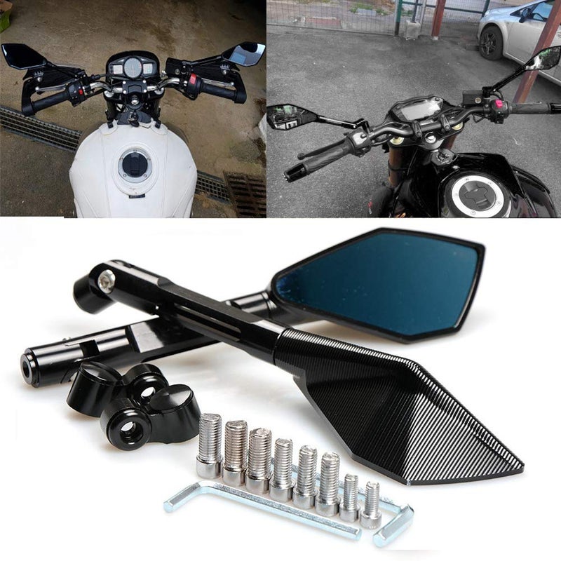 ELIFEPARTS Universal 8MM 10MM Clockwise Threaded Bolts Motorbike Bluish Reverse Side Mirrors Motorcycle Mirrors Compatible with FZ07 FZ 09 FJ07 FJ09 FZ8 XSR900