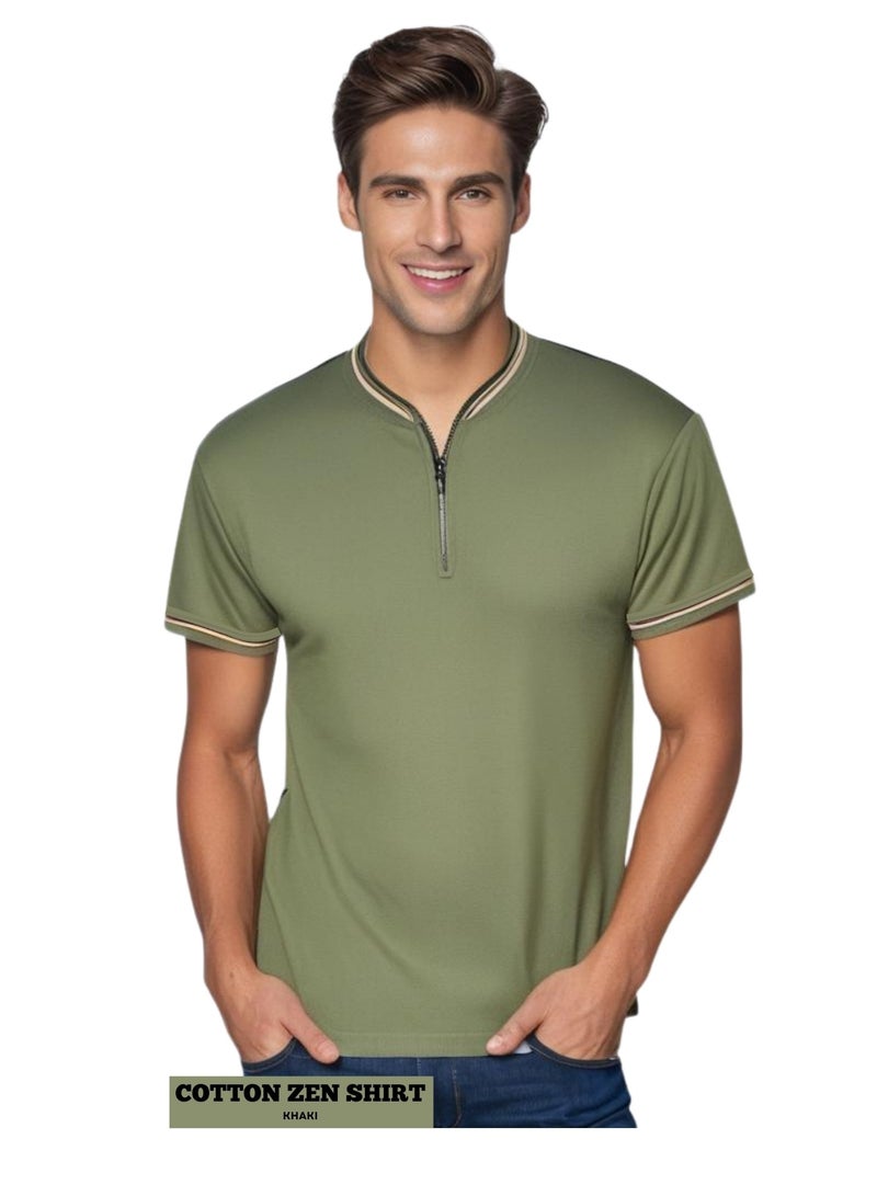 AWESOME STYLE GIFTS COTTON ZEN MEN T-SHIRT OLIVE GREEN  - Image 1