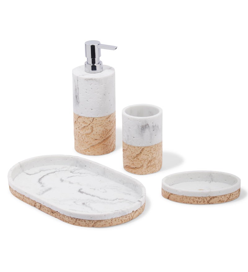 OBSESSIONS Set of 4 Pc Polyresin Bathroom Set, Beige - Image 2
