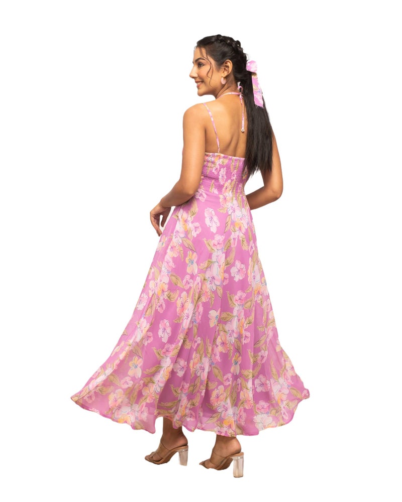 FIORRA Women's Light Pink Georgette Floral Printed Dress DR0011 - Image 2