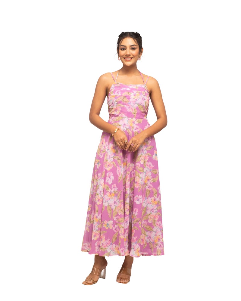 FIORRA Women's Light Pink Georgette Floral Printed Dress DR0011 - Image 5