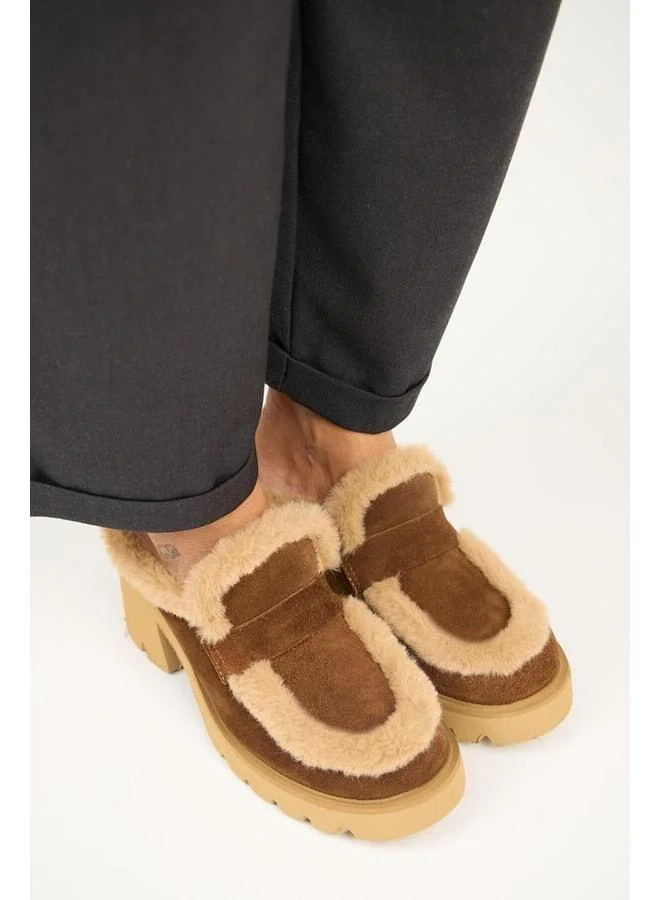 Manijero  Hanni Women's Genuine Leather Sabo Fur Taba Slipper. for Women | Best Price UAE
