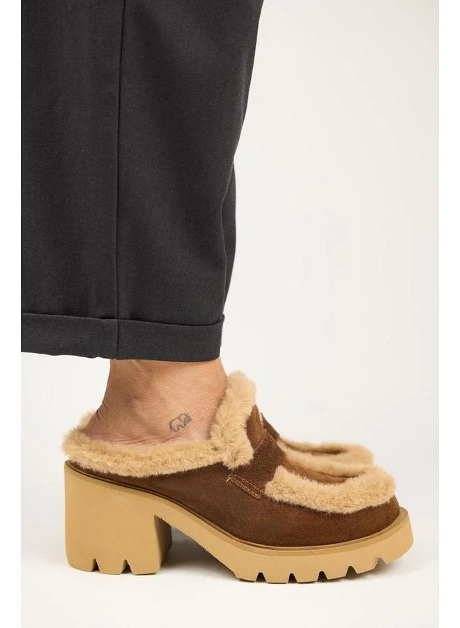 Hanni Women's Genuine Leather Sabo Fur Taba Slipper.