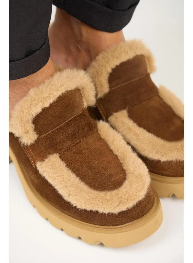 Manijero  Hanni Women's Genuine Leather Sabo Fur Taba Slipper. for Women | Best Price UAE