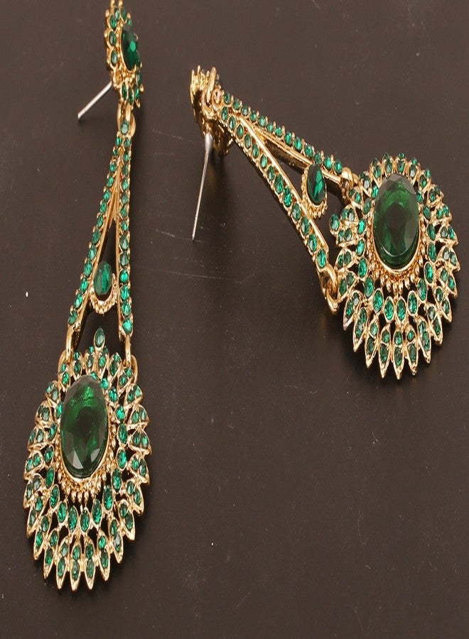 Touchstone Indian Bollywood Rhinestone/Faux Green Emerald Designer Jewelry Earrings for Women in Antique Gold Tone - Image 3