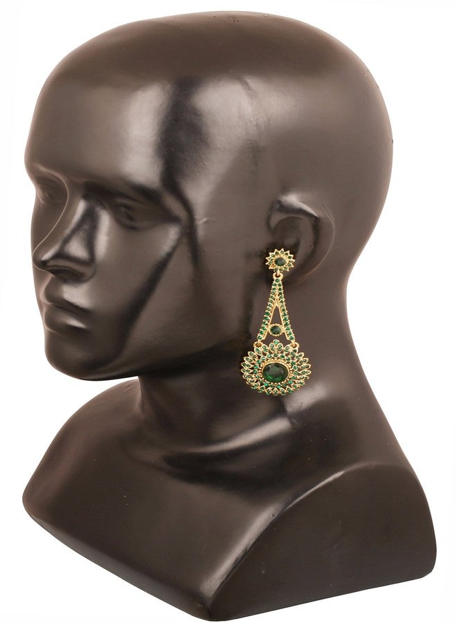 Touchstone Indian Bollywood Rhinestone/Faux Green Emerald Designer Jewelry Earrings for Women in Antique Gold Tone - Image 2
