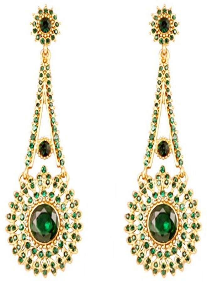 Touchstone Indian Bollywood Rhinestone/Faux Green Emerald Designer Jewelry Earrings for Women in Antique Gold Tone - Image 1