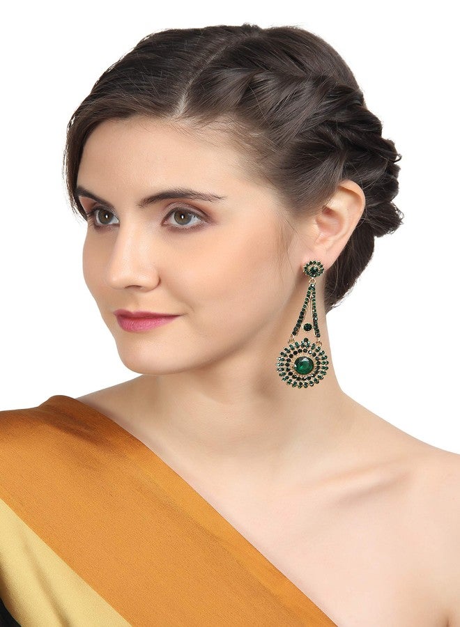 Touchstone Indian Bollywood Rhinestone/Faux Green Emerald Designer Jewelry Earrings for Women in Antique Gold Tone - Image 5