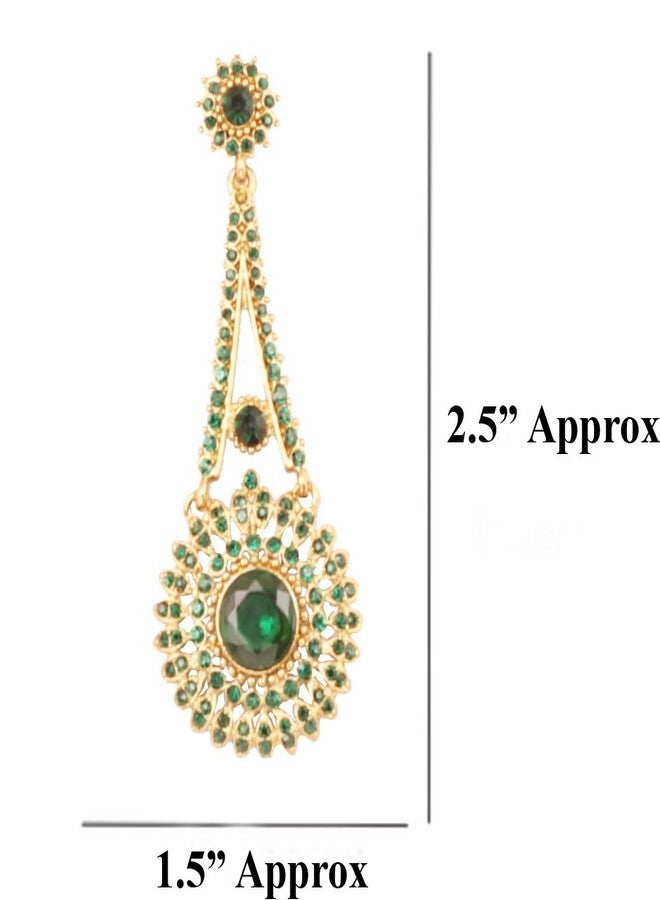 Touchstone Indian Bollywood Rhinestone/Faux Green Emerald Designer Jewelry Earrings for Women in Antique Gold Tone - Image 4