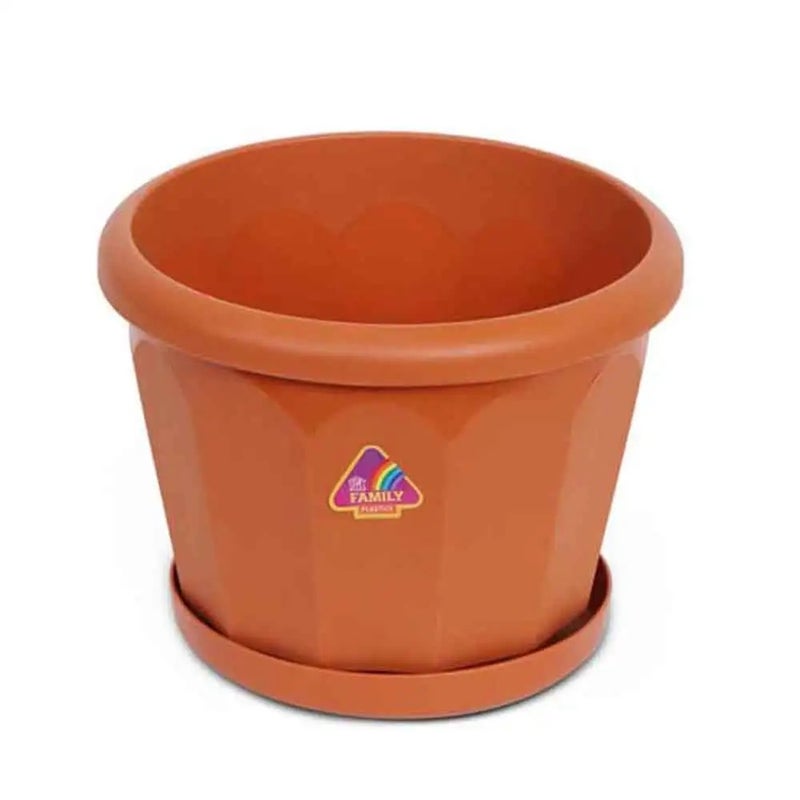 Plastic Plants Pot Container Indoor and Outdoor Plant Holder with tray, Lotus Planter for Balcony Garden Brown- 7 Inch - Image 1