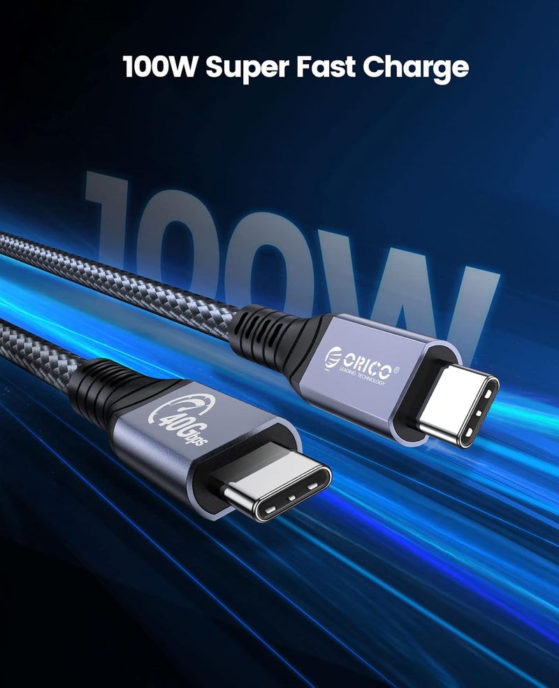 Orico Thunderbolt 4 Cable - 0.98 Ft, 40Gbps USB C to USB C, Supports 100W Charging/Display 8K@60Hz for MacBooks, iPad Pro, Thunderbolt 4/3 Hub, Docking - Dark Grey - Image 1