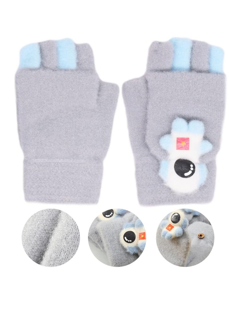 SYOSI Kids Winter Gloves 2 Pairs Knitted Mitten Gloves Fingerless Winter Warm Cartoon Stretchy Gloves for Children Aged 4-12 - Image 3
