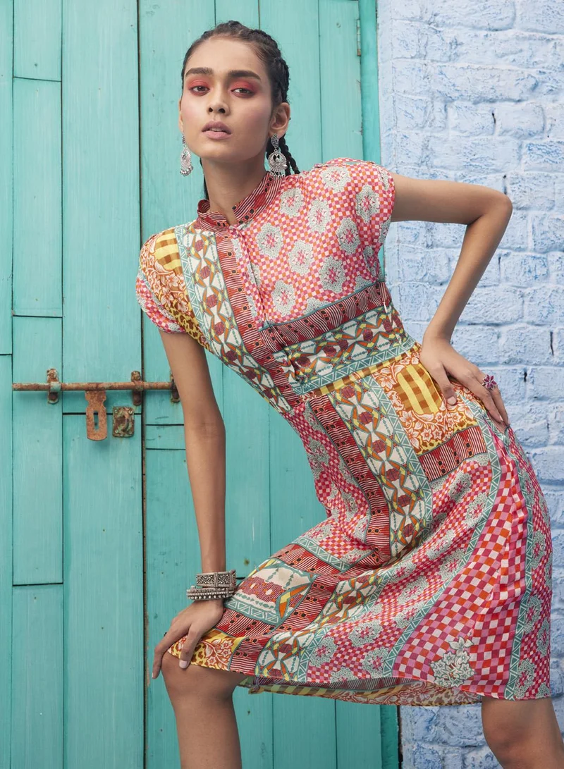 بهاني بواسطة جيوتي LEMONADE PINK & INDIAN RED MINI DRESS