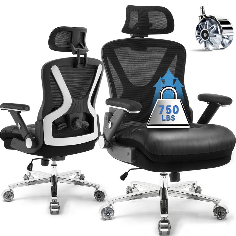 ESTEVO 750lbs Ergonomic Office ChairUpgrade Big and Tall Office Chairs for Heavy PeopleMesh High Back Desk Chair with 5D Flip Arms Large WheelsAdjustable Headrest  Lumbar SupportWide Chairs