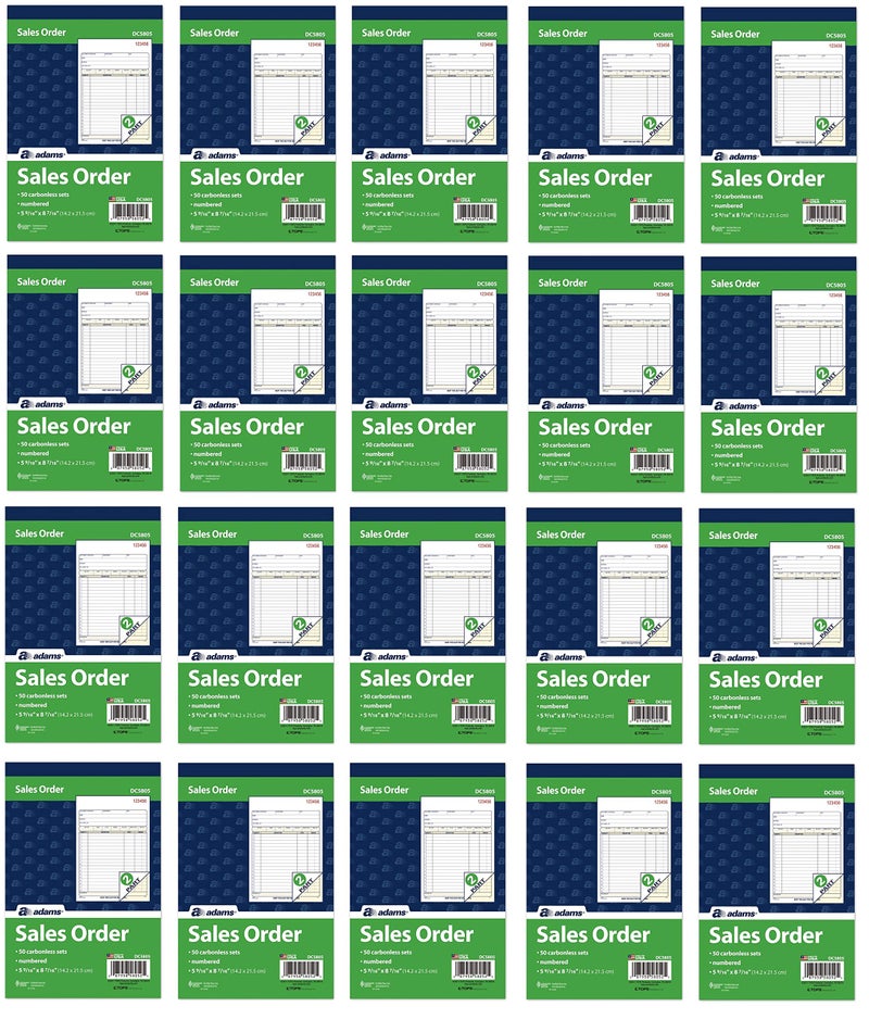 Adams Sales Order Book, 2-Part, Carbonless, White/Canary, 5-9/16 x 8-7/16 Inches, 50 Sets per Book (DC5805) (20) - Image 1