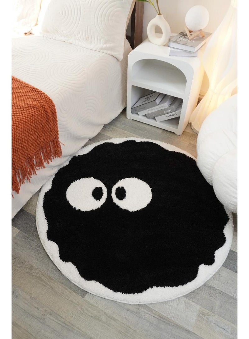 Y&D Bedroom Carpet Round Cartoon Coal Ball Carpet Flocking Non-Slip Mat Dirt Resistant Carpet-Coal Ball Hundred Sides60*60cm  - Image 1