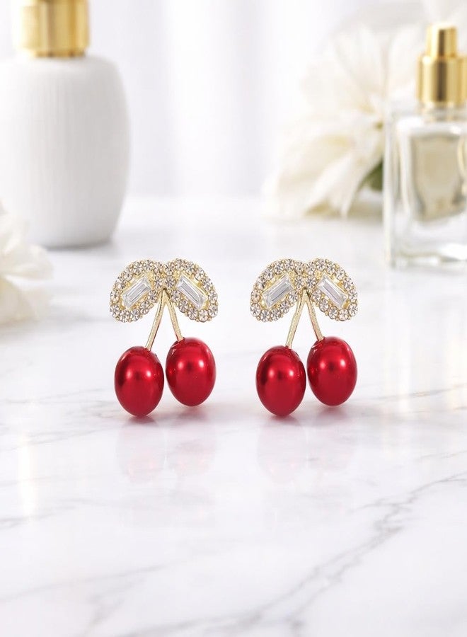 Meenaz Crystal Red Cherry Studs Gold Korean Earrings set for Women & Girls | Diamond Earing Western | Stylish Ear Rings Jewellery for woman Accessory | Valentine Gift for Girlfriend couple -285 - Image 5