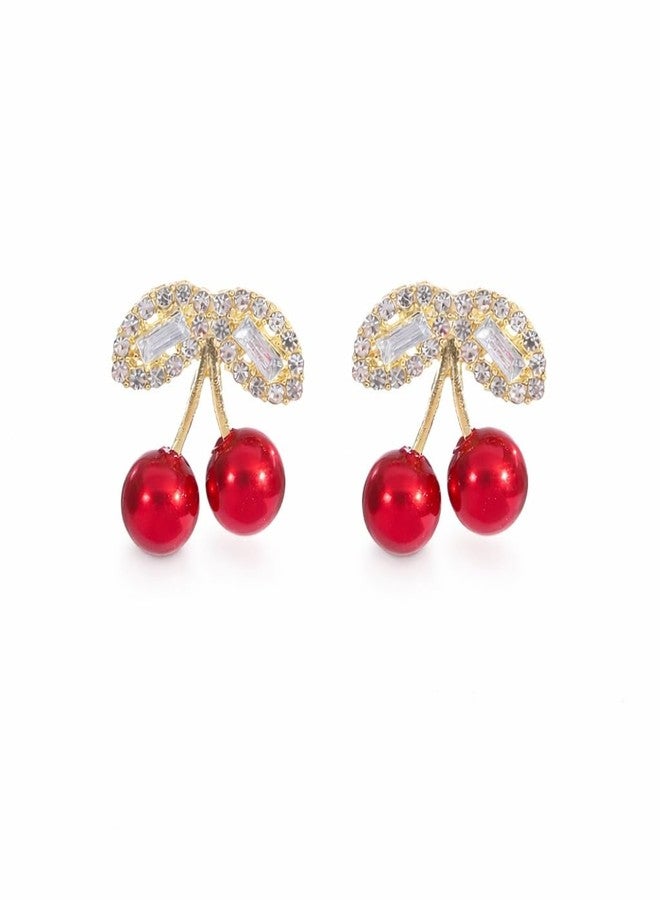 Meenaz Crystal Red Cherry Studs Gold Korean Earrings set for Women & Girls | Diamond Earing Western | Stylish Ear Rings Jewellery for woman Accessory | Valentine Gift for Girlfriend couple -285 - Image 1