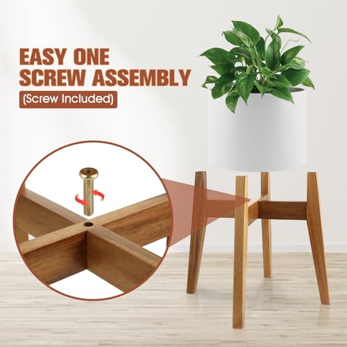 RAINBLELAND Indoor Plant Stand, Mid Century Modern Plant Holder, Pot Stand for Large Plants, Stable Wood Planter Stand for Indoor Outdoor, Fit 11 Inch Pots - Image 3