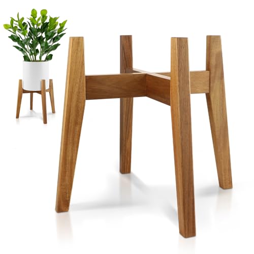 RAINBLELAND Indoor Plant Stand, Mid Century Modern Plant Holder, Pot Stand for Large Plants, Stable Wood Planter Stand for Indoor Outdoor, Fit 11 Inch Pots - Image 1