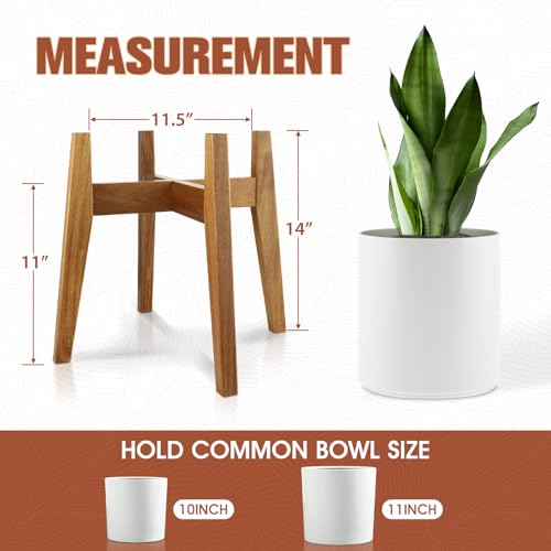 RAINBLELAND Indoor Plant Stand, Mid Century Modern Plant Holder, Pot Stand for Large Plants, Stable Wood Planter Stand for Indoor Outdoor, Fit 11 Inch Pots - Image 2