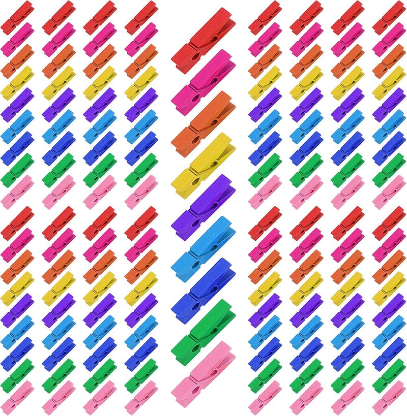 MANCHAP 200 Pack Mini Colored Wooden Clothespins 137 Inch Small Rainbow Clothes Pins Wooden Clothes Pegs Wood Clothing Pins Wooden Clips for Clothes Photos Crafts Display - Image 1